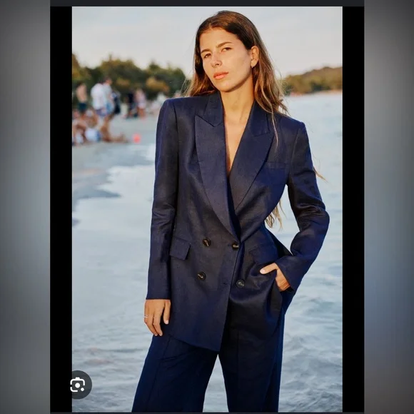 ZARA DOUBLE BREASTED LINEN BLAZER - Picture 1 of 7